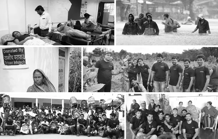 A collage of photos showing Tricon employees participating in offsite volunteer projects